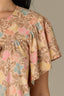 Golden Sugar Multi Short Puff Flutter Sleeve Round Neck U-Bib Yoke Pleated Half Zip Floral Print Woven Top