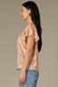 Golden Sugar Multi Short Puff Flutter Sleeve Round Neck U-Bib Yoke Pleated Half Zip Floral Print Woven Top