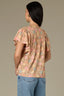 Golden Sugar Multi Short Puff Flutter Sleeve Round Neck U-Bib Yoke Pleated Half Zip Floral Print Woven Top