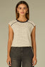 Ivory Black Extended Shoulder Sleeve Scoop Neck Color Block Seaming Detail Cased Hem Stripe Print Knit Top