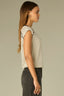 Ivory Black Extended Shoulder Sleeve Scoop Neck Color Block Seaming Detail Cased Hem Stripe Print Knit Top