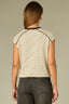 Ivory Black Extended Shoulder Sleeve Scoop Neck Color Block Seaming Detail Cased Hem Stripe Print Knit Top