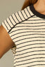 Ivory Black Extended Shoulder Sleeve Scoop Neck Color Block Seaming Detail Cased Hem Stripe Print Knit Top