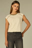 Ivory Olive Extended Shoulder Sleeve Scoop Neck Color Block Seaming Detail Cased Hem Stripe Print Knit Top