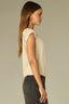 Ivory Olive Extended Shoulder Sleeve Scoop Neck Color Block Seaming Detail Cased Hem Stripe Print Knit Top