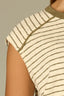 Ivory Olive Extended Shoulder Sleeve Scoop Neck Color Block Seaming Detail Cased Hem Stripe Print Knit Top