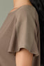 Oyster Mushroom Extended Shoulder Short Sleeve Panels Scoop Neck Back Half Zip Center Seam Straight Hem Mixed Media Petite Knit Top