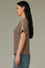 Oyster Mushroom Extended Shoulder Short Sleeve Panels Scoop Neck Back Half Zip Center Seam Straight Hem Mixed Media Petite Knit Top