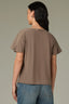 Oyster Mushroom Extended Shoulder Short Sleeve Panels Scoop Neck Back Half Zip Center Seam Straight Hem Mixed Media Knit Top