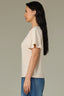 Pale Stone Extended Shoulder Short Sleeve Panels Scoop Neck Back Half Zip Center Seam Straight Hem Mixed Media Knit Top

