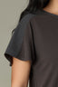 Vintage Black Extended Shoulder Short Sleeve Panels Scoop Neck Back Half Zip Center Seam Straight Hem Mixed Media Knit Top