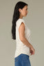 Ecru Cuffed Extended Shoulder Cap Sleeve Scoop Neck Ruched Side Asymmetrical Hem Knit Top