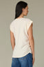 Ecru Cuffed Extended Shoulder Cap Sleeve Scoop Neck Ruched Side Asymmetrical Hem Petite Knit Top