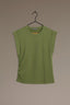 Moss Green Cuffed Extended Shoulder Cap Sleeve Scoop Neck Ruched Side Asymmetrical Hem Knit Top