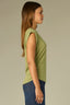 Moss Green Cuffed Extended Shoulder Cap Sleeve Scoop Neck Ruched Side Asymmetrical Hem Knit Top