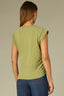 Moss Green Cuffed Extended Shoulder Cap Sleeve Scoop Neck Ruched Side Asymmetrical Hem Knit Top