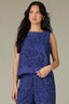 Blue Marina Sleeveless Scoop Neck Eyelet Keyhole Back Straight Slit Hem Woven Tank Top