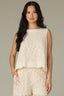 Ecru Sleeveless Scoop Neck Eyelet Keyhole Back Straight Slit Hem Woven Tank Top