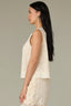 Ecru Sleeveless Scoop Neck Eyelet Keyhole Back Straight Slit Hem Woven Tank Top