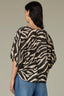 Charcoal Ecru Dolman Elbow Bubble Sleeve Split V-Neck Center Seam Straight Hem Zebra Print Woven Top