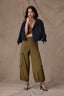 Golden Olive Contour Shape Technology Skyrise Dart Seams Flap Patch Pockets Faux Flap Pocket Sides Cinched Hem Balloon Jogger