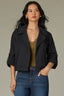 Black Long Button Roll Tab Sleeve Collar Neck Open Front Adjustable Cinched Back Hem Woven Jacket