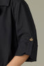 Black Long Button Roll Tab Sleeve Collar Neck Open Front Adjustable Cinched Back Hem Woven Jacket