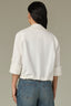 White Long Button Roll Tab Sleeve Collar Neck Open Front Adjustable Cinched Back Hem Woven Jacket
