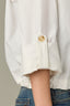 White Long Button Roll Tab Sleeve Collar Neck Open Front Adjustable Cinched Back Hem Woven Jacket
