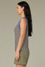 Black Cobalt Sleeveless Scoop Neck Metallic Stripe Print Straight Hem Ringer Knit Tank Top