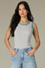 Blue Lily Jade Sleeveless Scoop Neck Metallic Stripe Print Straight Hem Ringer Petite Knit Tank Top
