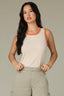 Oatmeal Roasted Carrot Sleeveless Scoop Neck Metallic Stripe Print Straight Hem Ringer Knit Tank Top