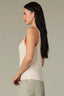 Oatmeal Roasted Carrot Sleeveless Scoop Neck Metallic Stripe Print Straight Hem Ringer Knit Tank Top