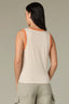 Oatmeal Roasted Carrot Sleeveless Scoop Neck Metallic Stripe Print Straight Hem Ringer Knit Tank Top