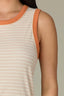 Oatmeal Roasted Carrot Sleeveless Scoop Neck Metallic Stripe Print Straight Hem Ringer Knit Tank Top