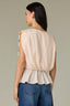 Pearl Dust Multi Ruched Extended Shoulder Sleeve Round Neck Keyhole Back Peplum Hem Floral Placement Print Petite Woven Top