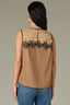 Butter Toffee Black Multi Sleeveless Round Neck Lace Yoke Contrast Piping Keyhole Back Round Hem Woven Tank Top
