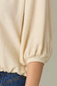 Ecru Seamless Blouson Cinched Cuff Sleeve V-Neck Center Seam Cased Hem Woven Top