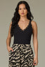 Black Sleeveless Double V-Neck Lace Straps Round Scallop Hem Knit Tank Top