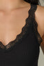 Black Sleeveless Double V-Neck Lace Straps Round Scallop Hem Knit Tank Top