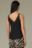 Black Sleeveless Double V-Neck Lace Straps Round Scallop Hem Knit Tank Top