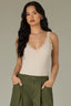 Ecru Sleeveless Double V-Neck Lace Straps Round Scallop Hem Knit Tank Top