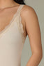 Ecru Sleeveless Double V-Neck Lace Straps Round Scallop Hem Knit Tank Top