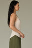 Ecru Sleeveless Double V-Neck Lace Straps Round Scallop Hem Knit Tank Top