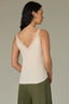Ecru Sleeveless Double V-Neck Lace Straps Round Scallop Hem Knit Tank Top