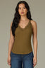 Golden Olive Sleeveless Double V-Neck Lace Straps Round Scallop Hem Knit Tank top