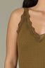 Golden Olive Sleeveless Double V-Neck Lace Straps Round Scallop Hem Knit Tank top