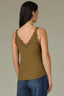 Golden Olive Sleeveless Double V-Neck Lace Straps Round Scallop Hem Knit Tank top