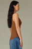 Pecan Sleeveless Double V-Neck Lace Straps Round Scallop Hem Knit Tank Top