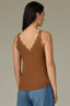 Pecan Sleeveless Double V-Neck Lace Straps Round Scallop Hem Knit Tank Top